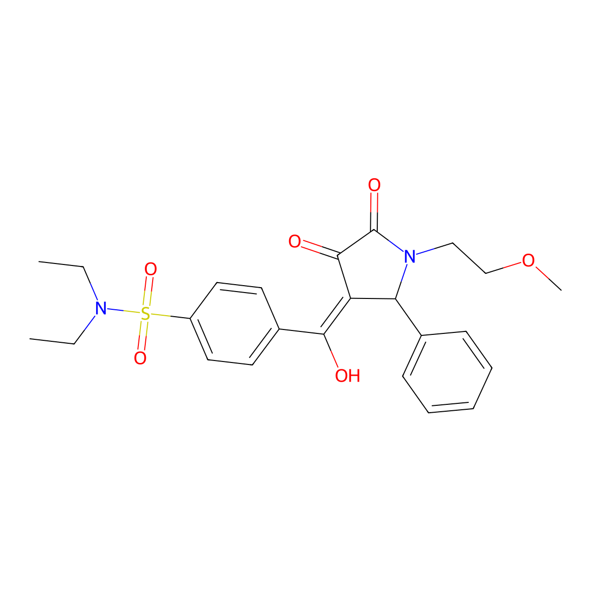 N,N-diethyl-4-[4-hydroxy-1-(2-methoxyethyl)-5-oxo-2-phenyl-2,5-dihydro-1H-pyrrole-3-carbonyl]benzene-1-sulfonamide molecular structure, CAS 849000-39-1