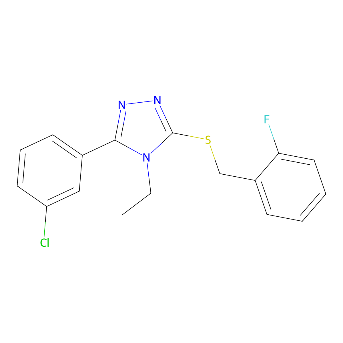 3-(3-Chlorophenyl)-4-ethyl-5-[(2-fluorophenyl)methylsulfanyl]-1,2,4-triazole molecular structure, CAS 849002-54-6