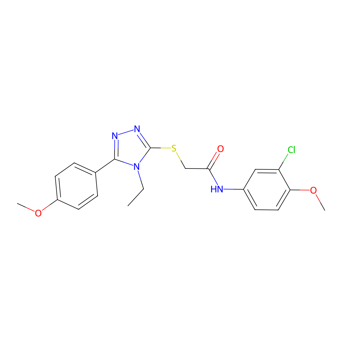 N-(3-chloro-4-methoxyphenyl)-2-{[4-ethyl-5-(4-methoxyphenyl)-4H-1,2,4-triazol-3-yl]sulfanyl}acetamide molecular structure, CAS 849005-52-3