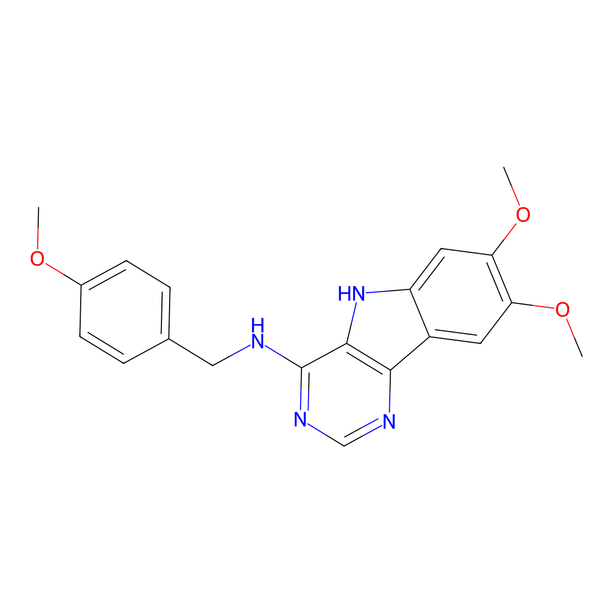 7,8-dimethoxy-N-[(4-methoxyphenyl)methyl]-5H-pyrimido[5,4-b]indol-4-amine molecular structure, CAS 849006-52-6