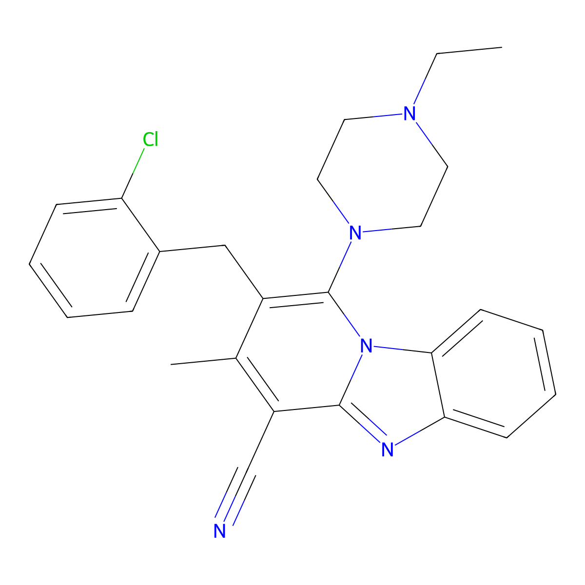 2-(2-Chlorobenzyl)-1-(4-ethylpiperazin-1-yl)-3-methylpyrido[1,2-a]benzimidazole-4-carbonitrile molecular structure, CAS 849007-59-6