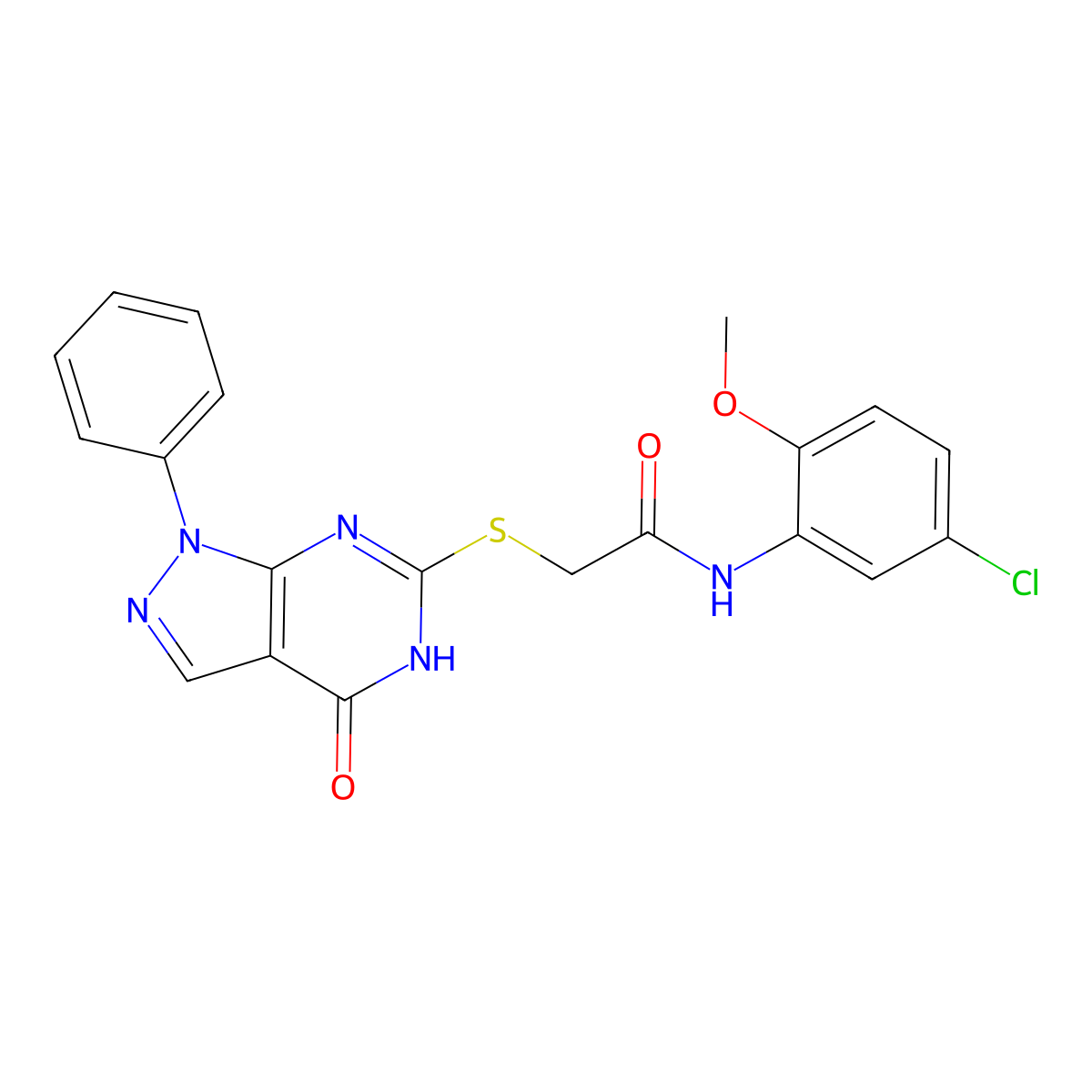 N-(5-chloro-2-methoxyphenyl)-2-({4-oxo-1-phenyl-1H,4H,5H-pyrazolo[3,4-d]pyrimidin-6-yl}sulfanyl)acetamide molecular structure, CAS 849007-62-1