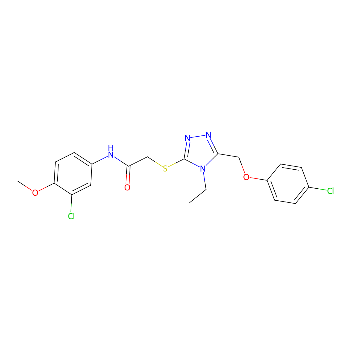 N-(3-chloro-4-methoxyphenyl)-2-({5-[(4-chlorophenoxy)methyl]-4-ethyl-4H-1,2,4-triazol-3-yl}sulfanyl)acetamide molecular structure, CAS 849008-40-8