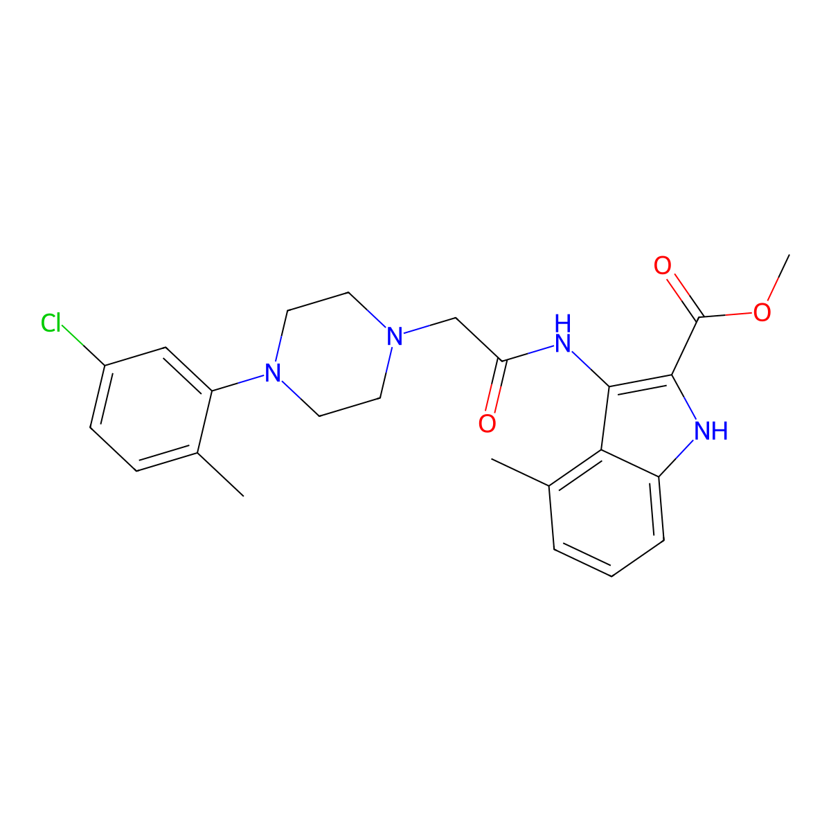 methyl 3-({[4-(5-chloro-2-methylphenyl)-1-piperazinyl]acetyl}amino)-4-methyl-1H-indole-2-carboxylate molecular structure, CAS 849009-38-7