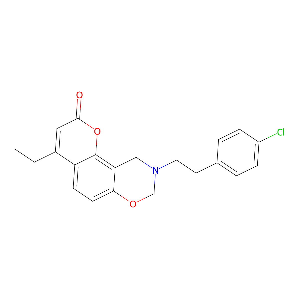 9-[2-(4-chlorophenyl)ethyl]-4-ethyl-9,10-dihydro-2H,8H-chromeno[8,7-e][1,3]oxazin-2-one molecular structure, CAS 849009-90-1