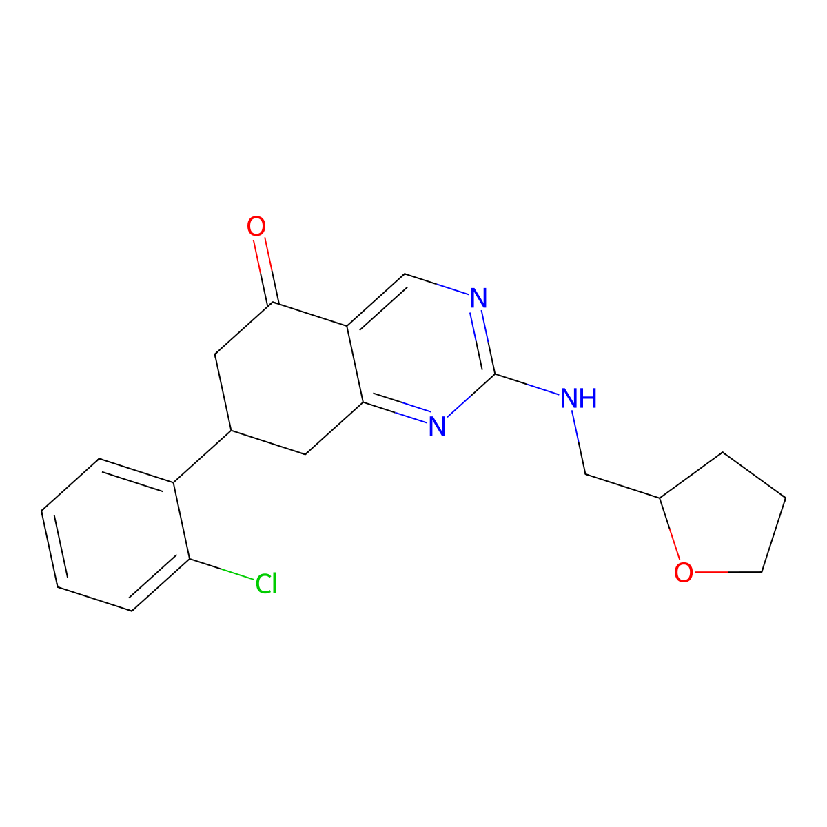 7-(2-chlorophenyl)-2-[(tetrahydrofuran-2-ylmethyl)amino]-7,8-dihydroquinazolin-5(6H)-one molecular structure, CAS 849016-80-4