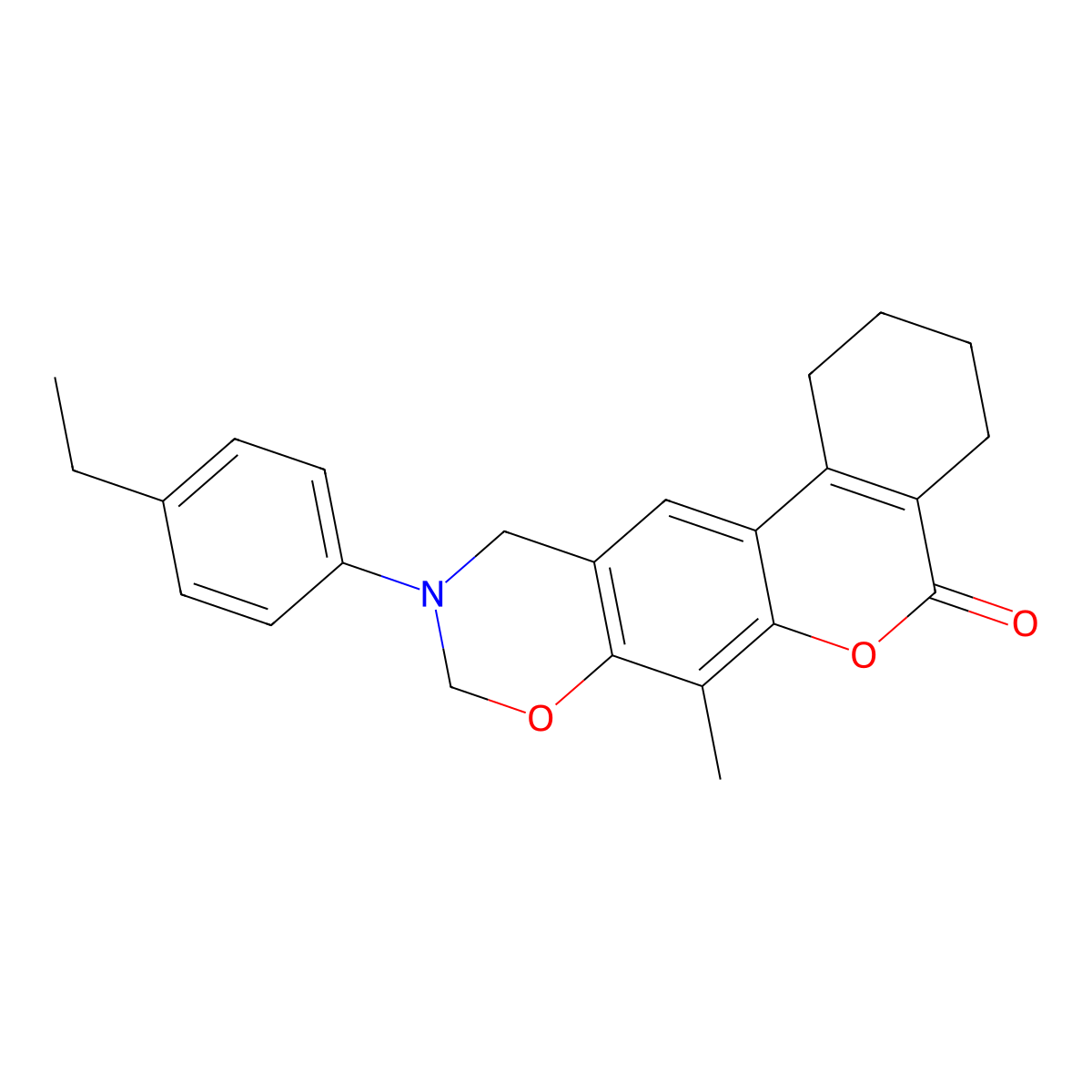 10-(4-ethylphenyl)-7-methyl-1,2,3,4,10,11-hexahydro-5H,9H-benzo[3,4]chromeno[6,7-e][1,3]oxazin-5-one molecular structure, CAS 849017-28-3