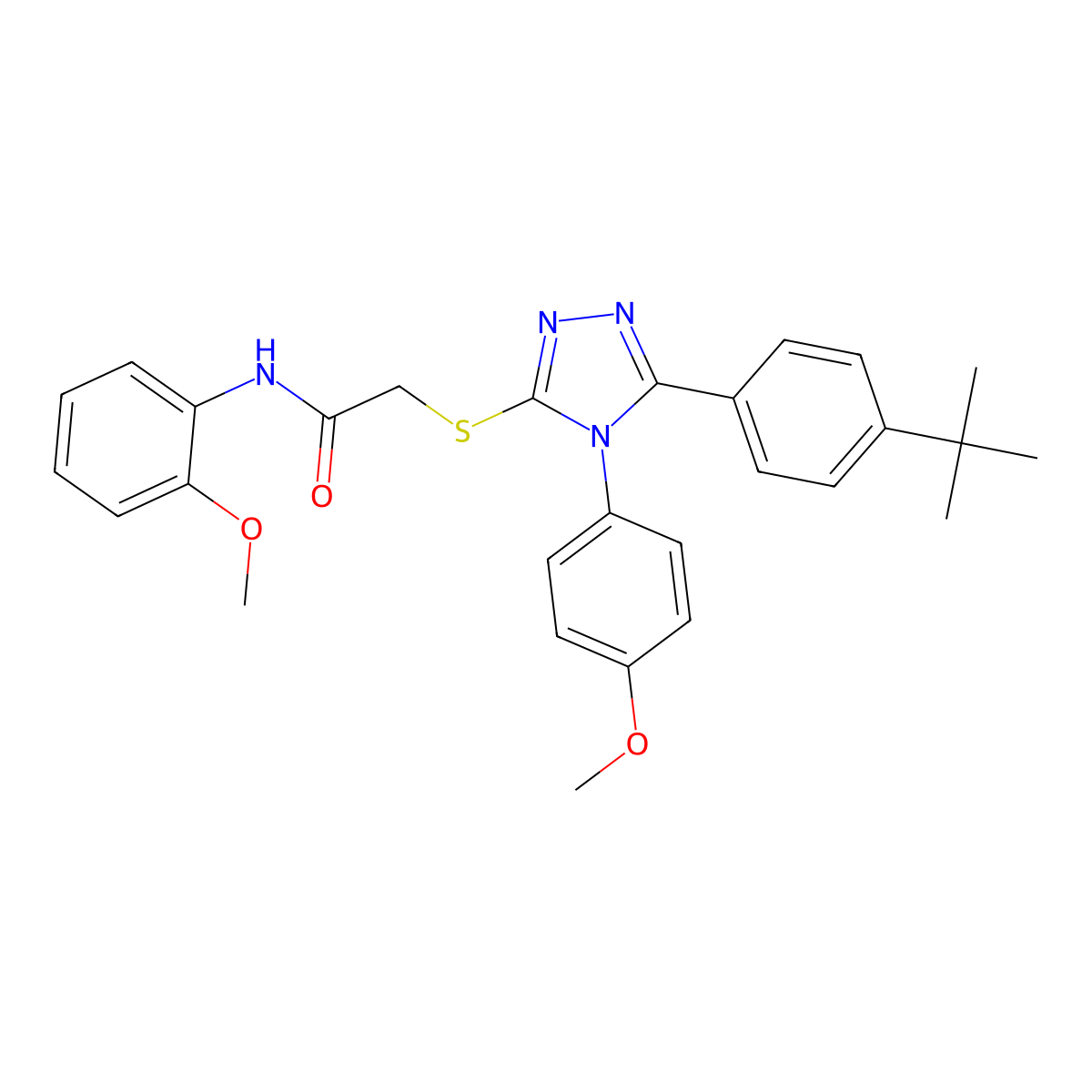 2-{5-[4-(tert-butyl)phenyl]-4-(4-methoxyphenyl)(1,2,4-triazol-3-ylthio)}-N-(2-methoxyphenyl)acetamide molecular structure, CAS 849017-91-0