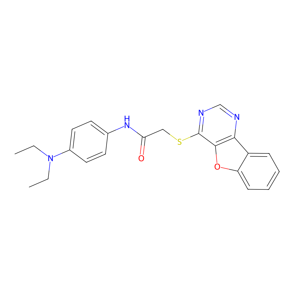 2-(benzofuro[3,2-d]pyrimidin-4-ylthio)-N-(4-(diethylamino)phenyl)acetamide molecular structure, CAS 849018-71-9