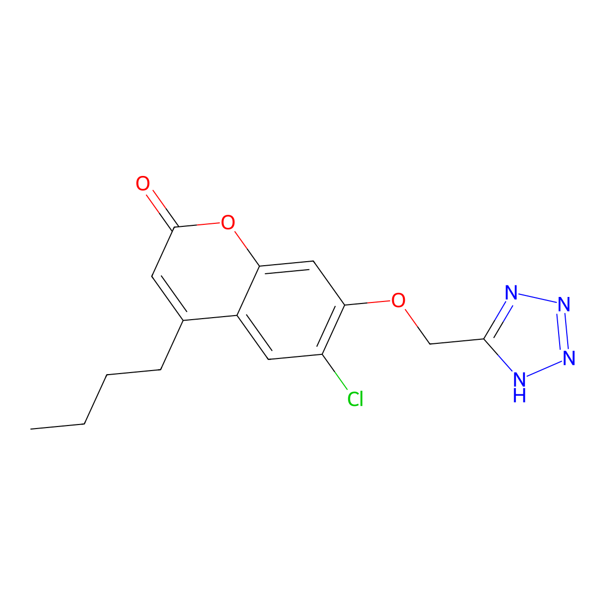 4-butyl-6-chloro-7-(1H-tetrazol-5-ylmethoxy)-2H-chromen-2-one molecular structure, CAS 849019-28-9