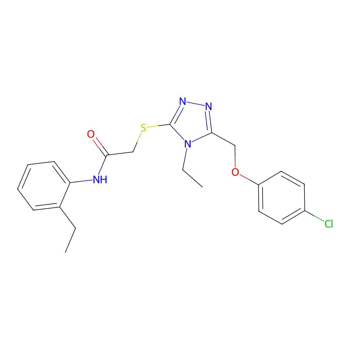 2-({5-[(4-chlorophenoxy)methyl]-4-ethyl-4H-1,2,4-triazol-3-yl}sulfanyl)-N-(2-ethylphenyl)acetamide molecular structure, CAS 849019-47-2