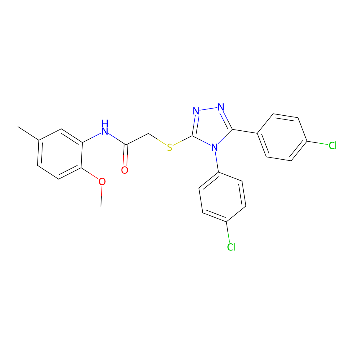 2-{[4,5-bis(4-chlorophenyl)-4H-1,2,4-triazol-3-yl]sulfanyl}-N-(2-methoxy-5-methylphenyl)acetamide molecular structure, CAS 849020-88-8