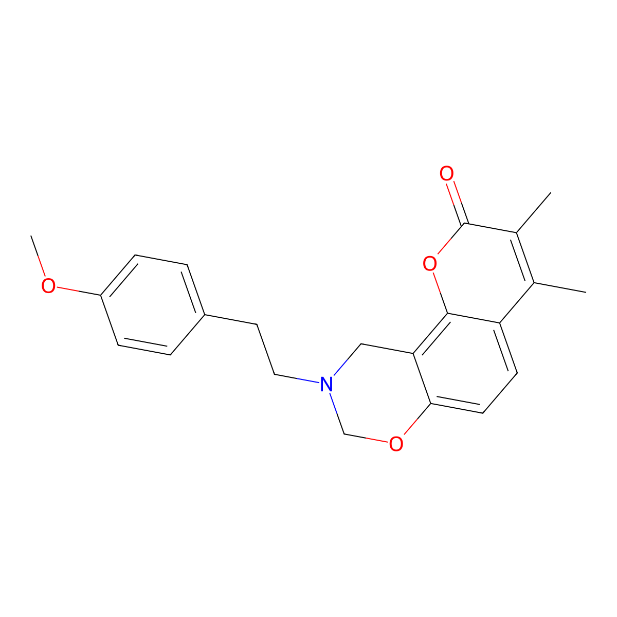 9-(4-methoxyphenethyl)-3,4-dimethyl-9,10-dihydro-2H,8H-chromeno[8,7-e][1,3]oxazin-2-one molecular structure, CAS 849021-20-1