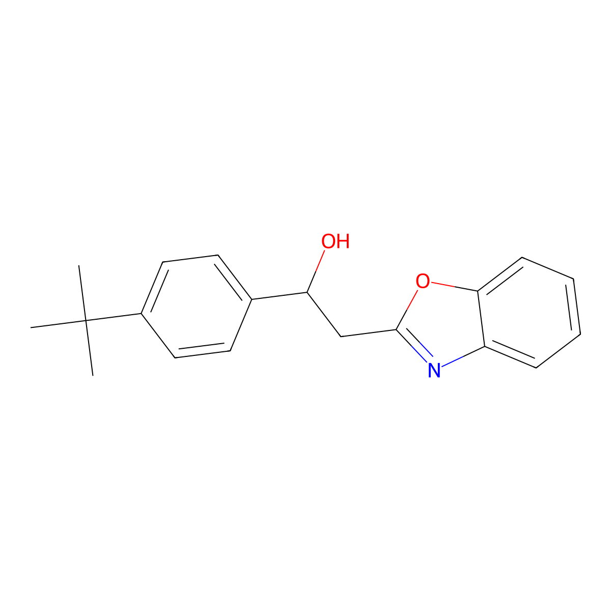 2-Benzoxazol-2-yl-1-(4-tert-butylphenyl)ethanol molecular structure, CAS 849021-34-7