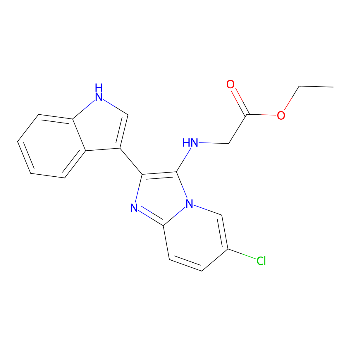 ethyl 2-((6-chloro-2-(1H-indol-3-yl)imidazo[1,2-a]pyridin-3-yl)amino)acetate molecular structure, CAS 849026-79-5