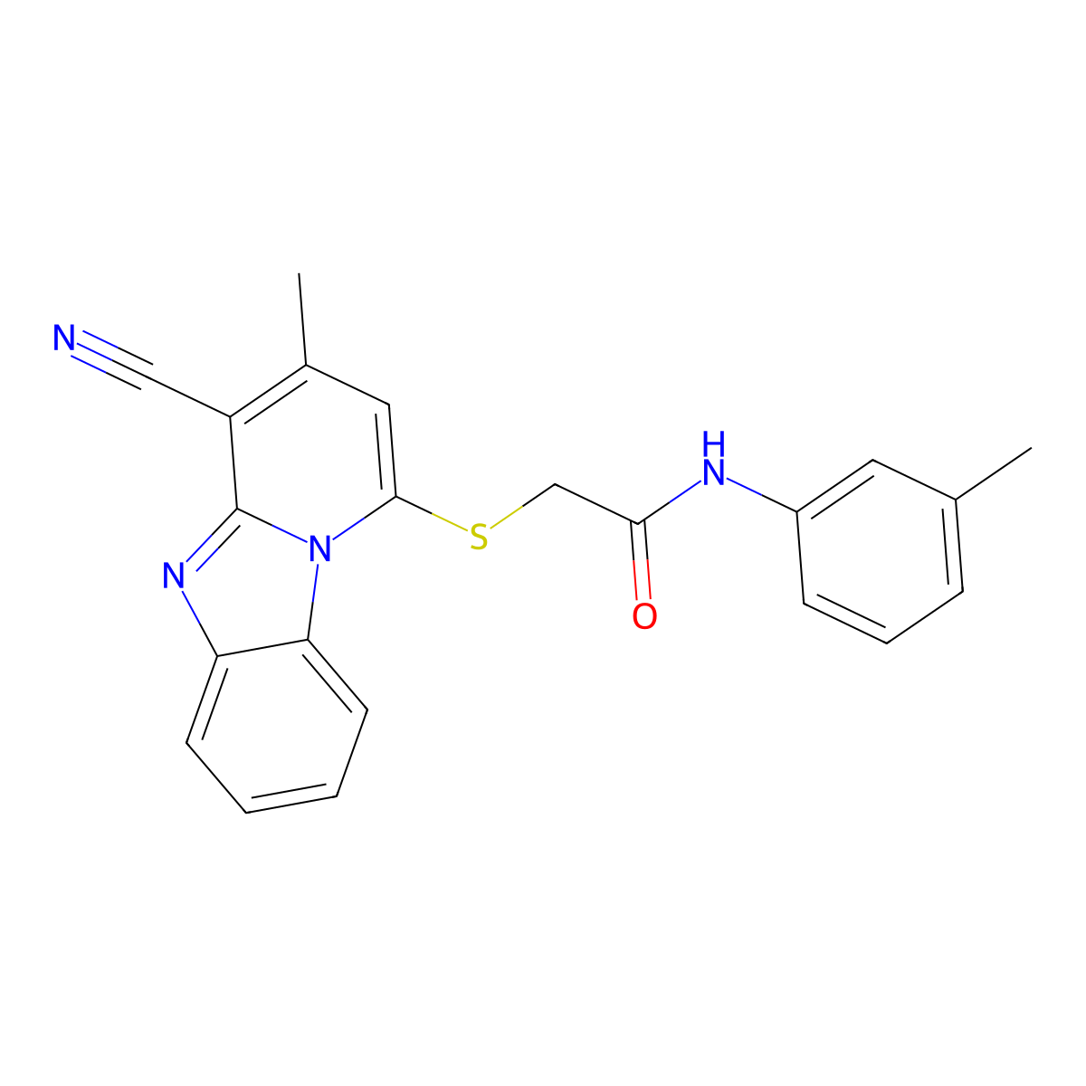2-(4-cyano-3-methylpyrido[1,2-a]benzimidazol-1-yl)sulfanyl-N-(3-methylphenyl)acetamide molecular structure, CAS 849027-22-1