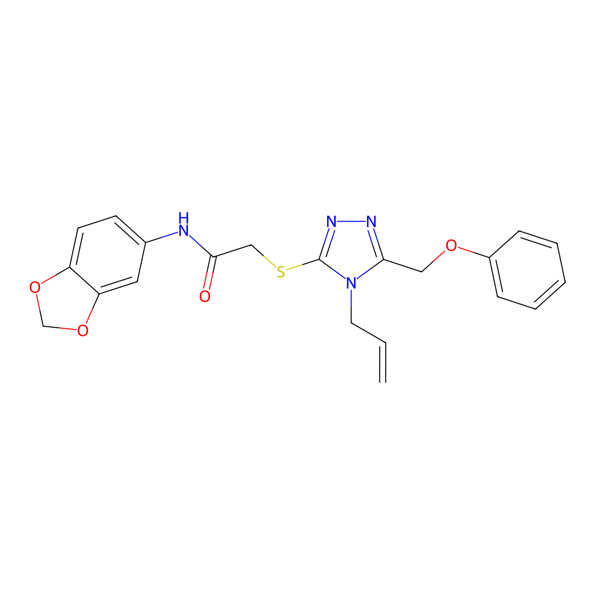 N-(1,3-benzodioxol-5-yl)-2-{[5-(phenoxymethyl)-4-(prop-2-en-1-yl)-4H-1,2,4-triazol-3-yl]sulfanyl}acetamide molecular structure, CAS 849029-64-7