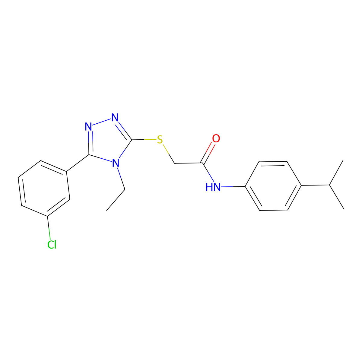 2-{[5-(3-chlorophenyl)-4-ethyl-4H-1,2,4-triazol-3-yl]sulfanyl}-N-[4-(propan-2-yl)phenyl]acetamide molecular structure, CAS 849029-69-2