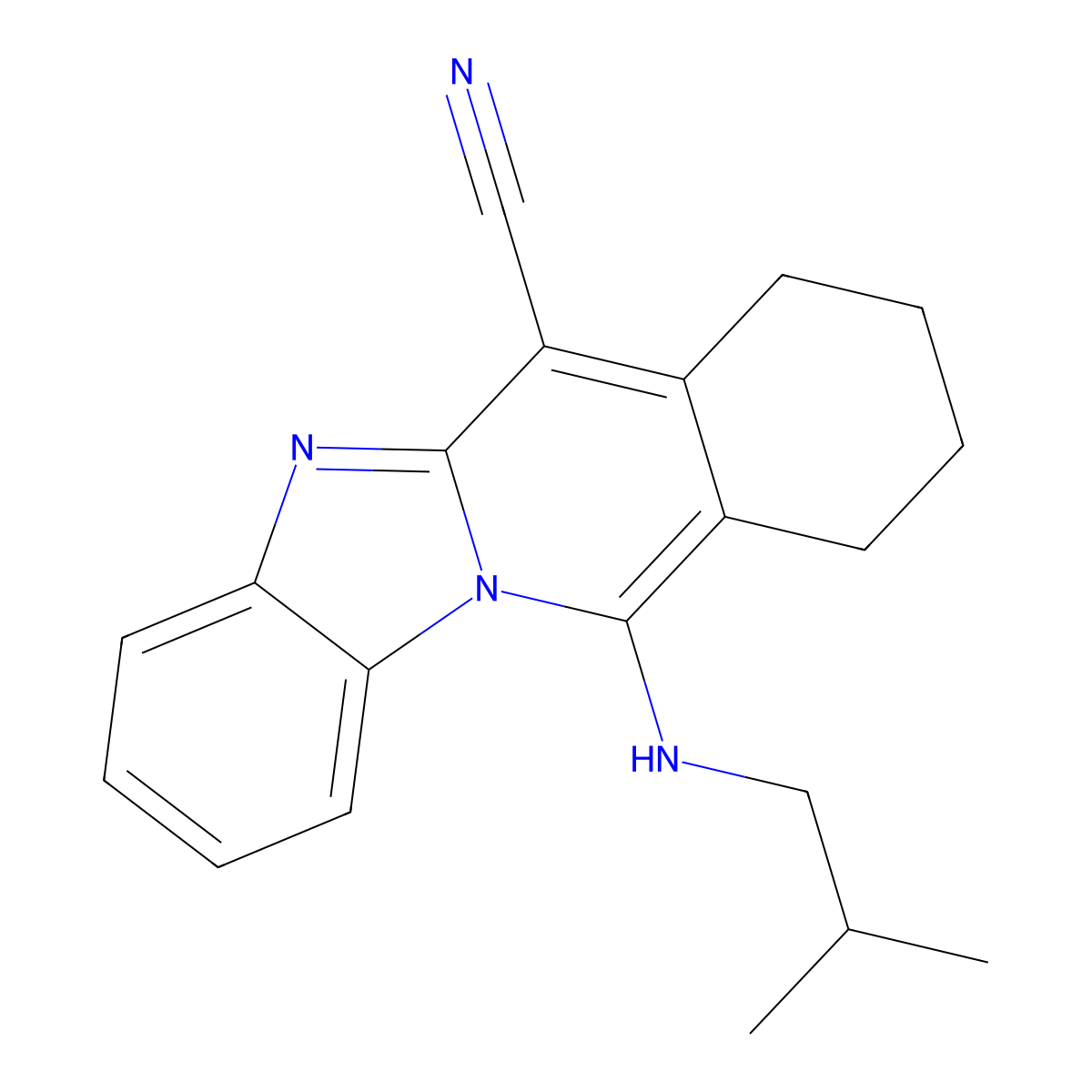 11-(2-Methylpropylamino)-7,8,9,10-tetrahydrobenzimidazolo[1,2-b]isoquinoline-6-carbonitrile molecular structure, CAS 849030-20-2