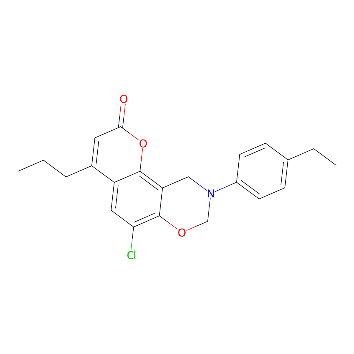6-chloro-9-(4-ethylphenyl)-4-propyl-9,10-dihydro-2H,8H-chromeno[8,7-e][1,3]oxazin-2-one molecular structure, CAS 849033-03-0