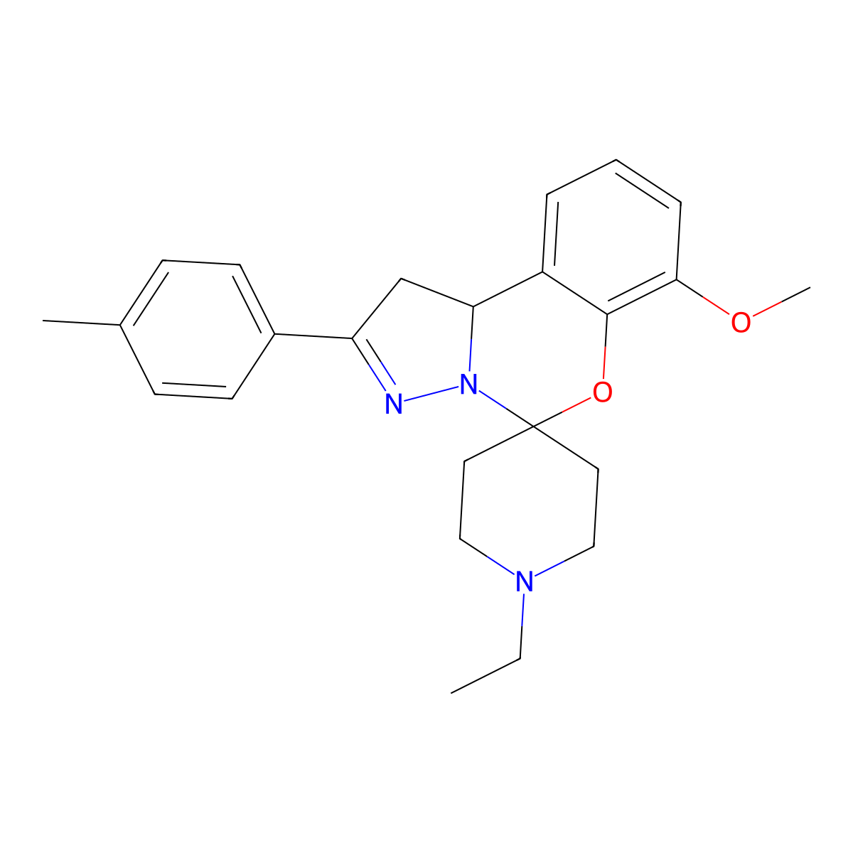 1'-Ethyl-7-methoxy-2-(p-tolyl)-1,10b-dihydrospiro[benzo[e]pyrazolo[1,5-c][1,3]oxazine-5,4'-piperidine] molecular structure, CAS 849033-31-4