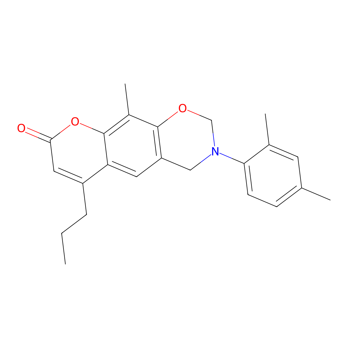 3-(2,4-dimethylphenyl)-10-methyl-6-propyl-3,4-dihydro-2H,8H-chromeno[6,7-e][1,3]oxazin-8-one molecular structure, CAS 849033-87-0