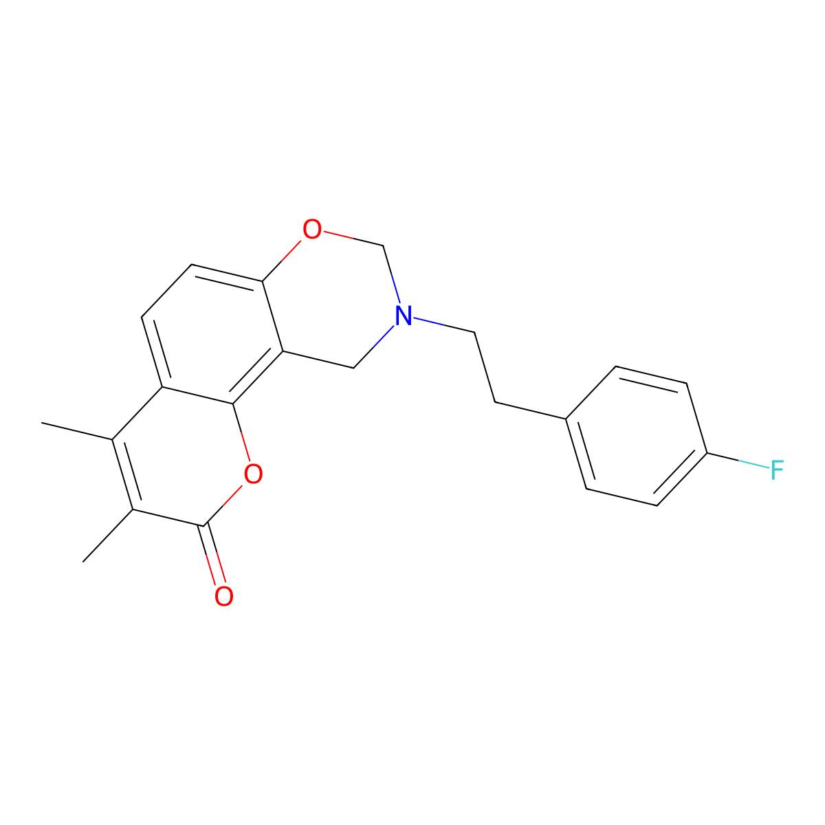9-[2-(4-fluorophenyl)ethyl]-3,4-dimethyl-9,10-dihydro-2H,8H-chromeno[8,7-e][1,3]oxazin-2-one molecular structure, CAS 849034-27-1
