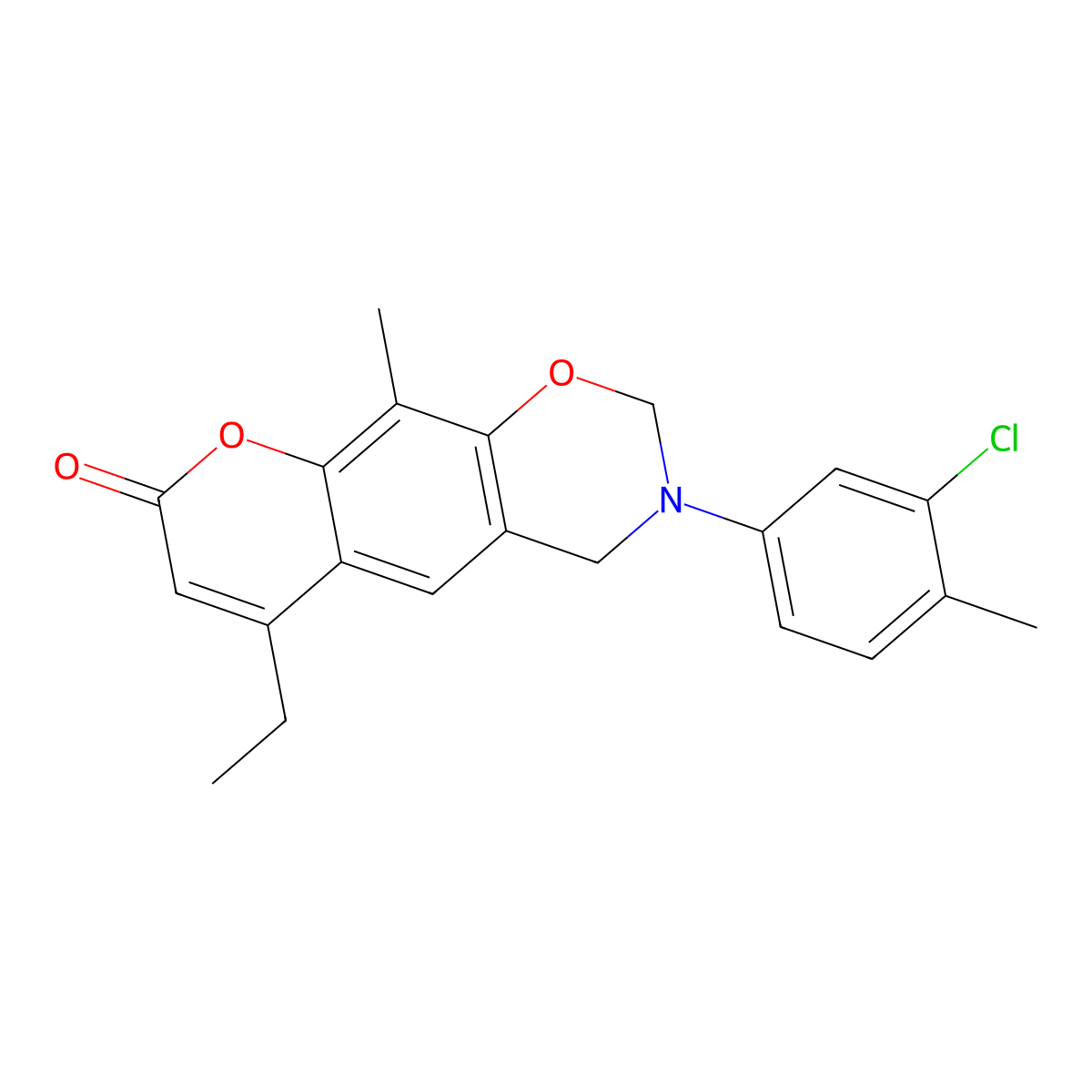 3-(3-chloro-4-methylphenyl)-6-ethyl-10-methyl-3,4-dihydro-2H,8H-chromeno[6,7-e][1,3]oxazin-8-one molecular structure, CAS 849035-25-2
