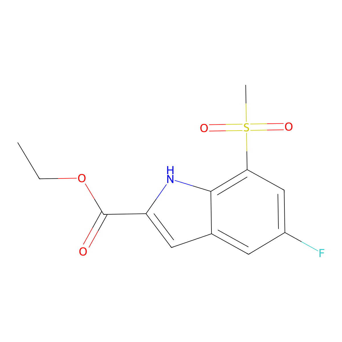 Ethyl 5-fluoro-7-(methylsulfonyl)-1H-indole-2-carboxylate molecular structure, CAS 849035-86-5