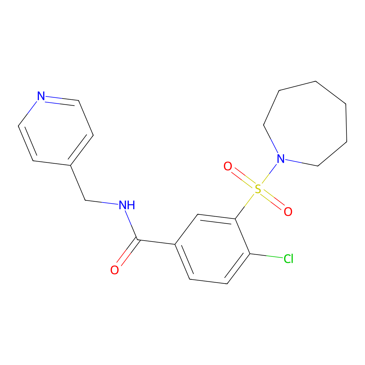 3-(azepan-1-ylsulfonyl)-4-chloro-N-(pyridin-4-ylmethyl)benzamide molecular structure, CAS 849040-63-7