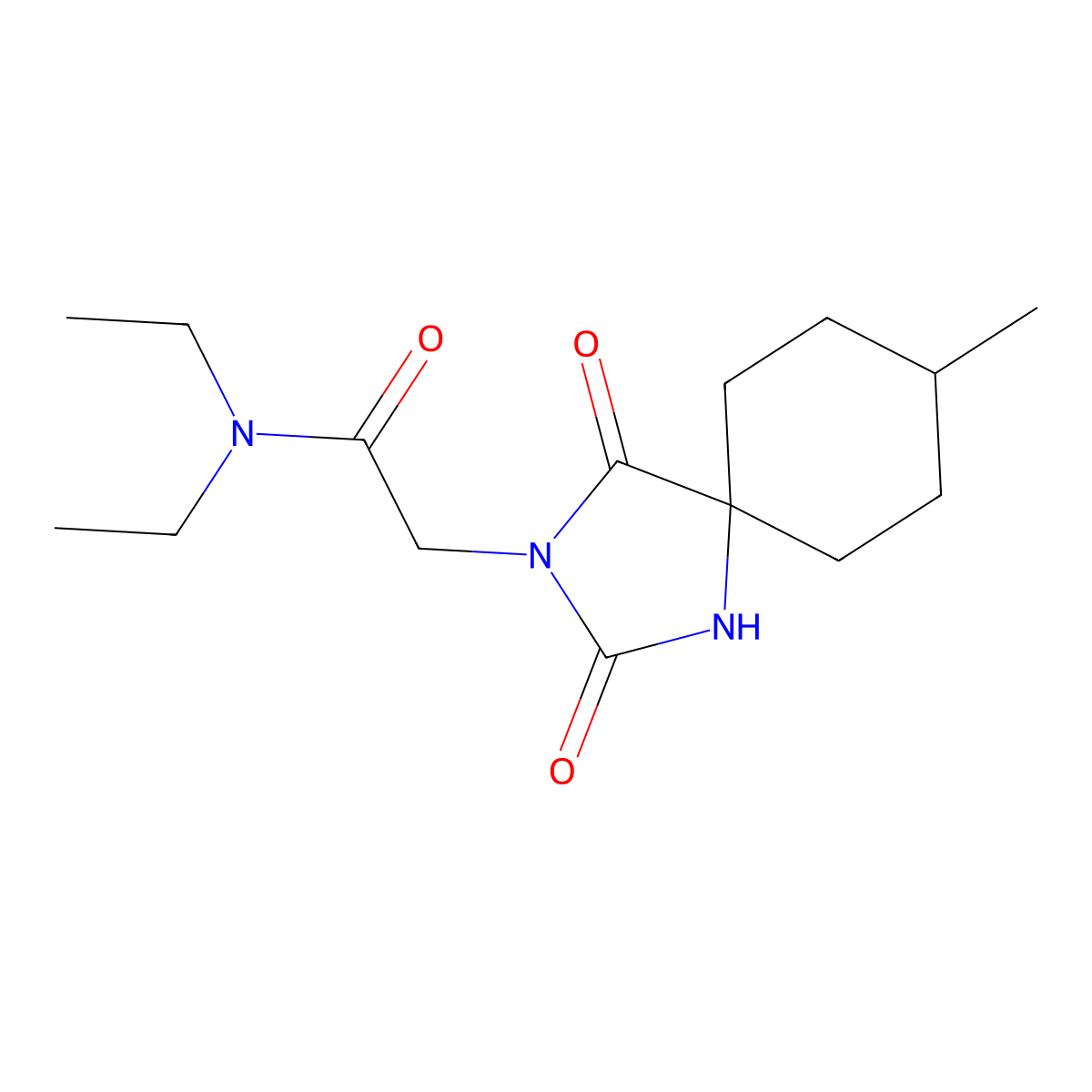 N,N-diethyl-2-(8-methyl-2,4-dioxo-1,3-diazaspiro[4.5]decan-3-yl)acetamide molecular structure, CAS 849045-03-0
