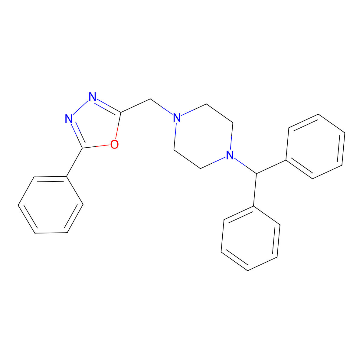1-(Diphenylmethyl)-4-[(5-phenyl-1,3,4-oxadiazol-2-yl)methyl]piperazine molecular structure, CAS 849045-77-8