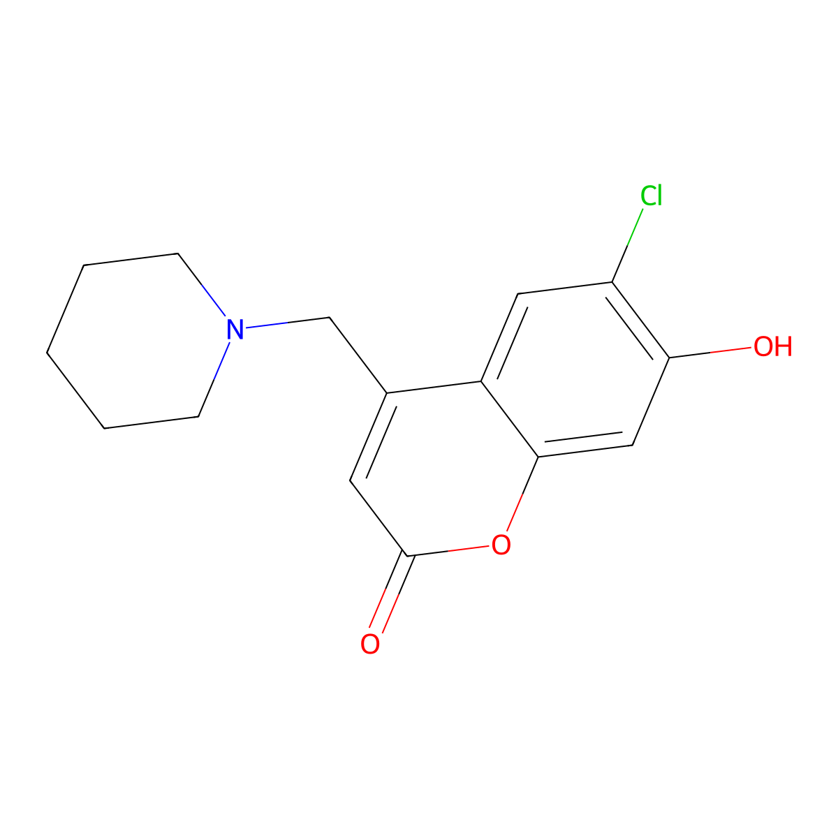 6-chloro-7-hydroxy-4-(piperidin-1-ylmethyl)-2H-chromen-2-one molecular structure, CAS 849054-21-3