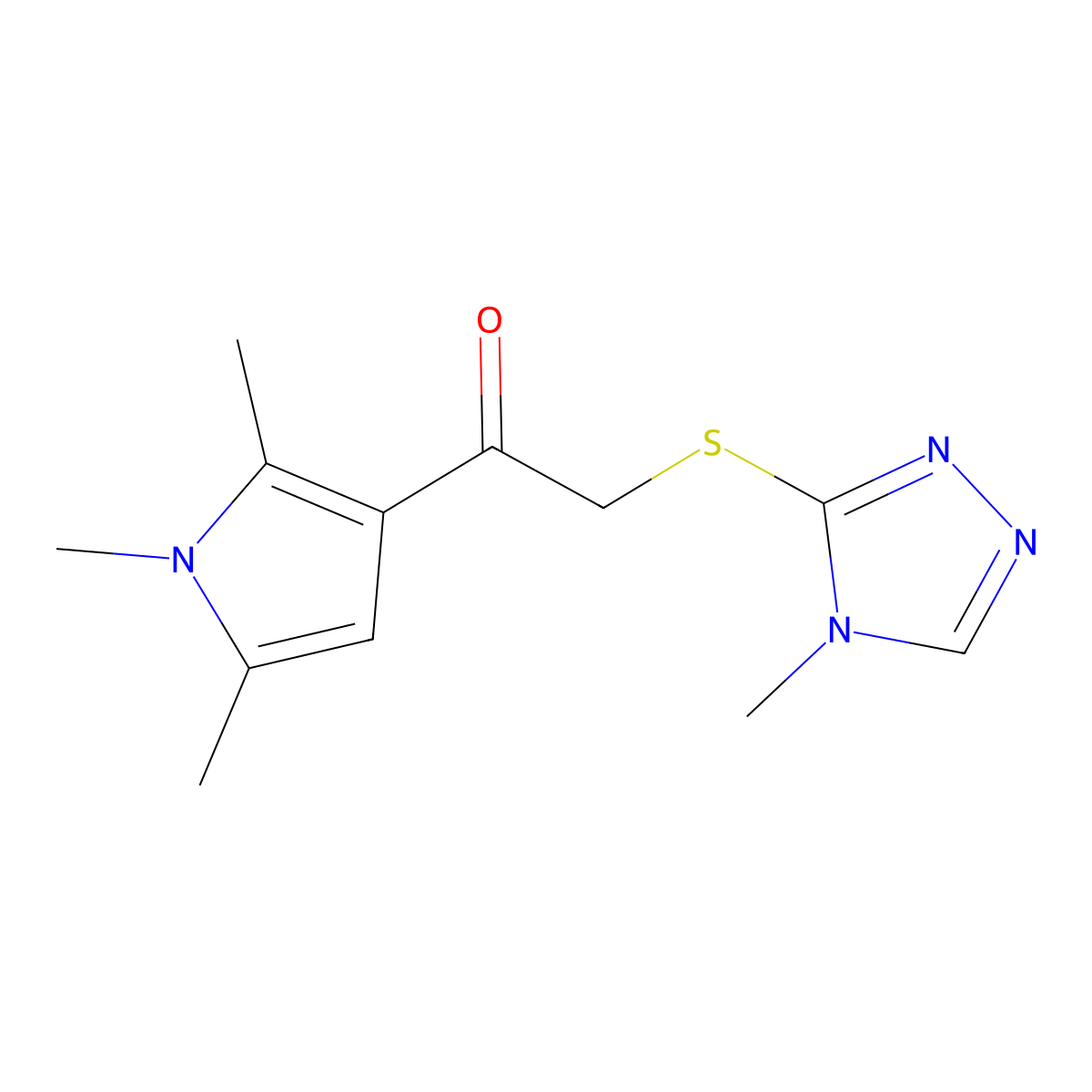 2-((4-Methyl-4h-1,2,4-triazol-3-yl)thio)-1-(1,2,5-trimethyl-1h-pyrrol-3-yl)ethan-1-one molecular structure, CAS 849055-92-1