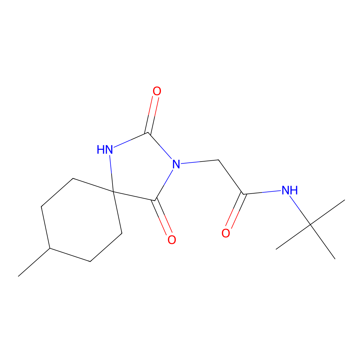 N-(tert-butyl)-2-(8-methyl-2,4-dioxo-1,3-diazaspiro[4.5]dec-3-yl)acetamide molecular structure, CAS 849056-18-4