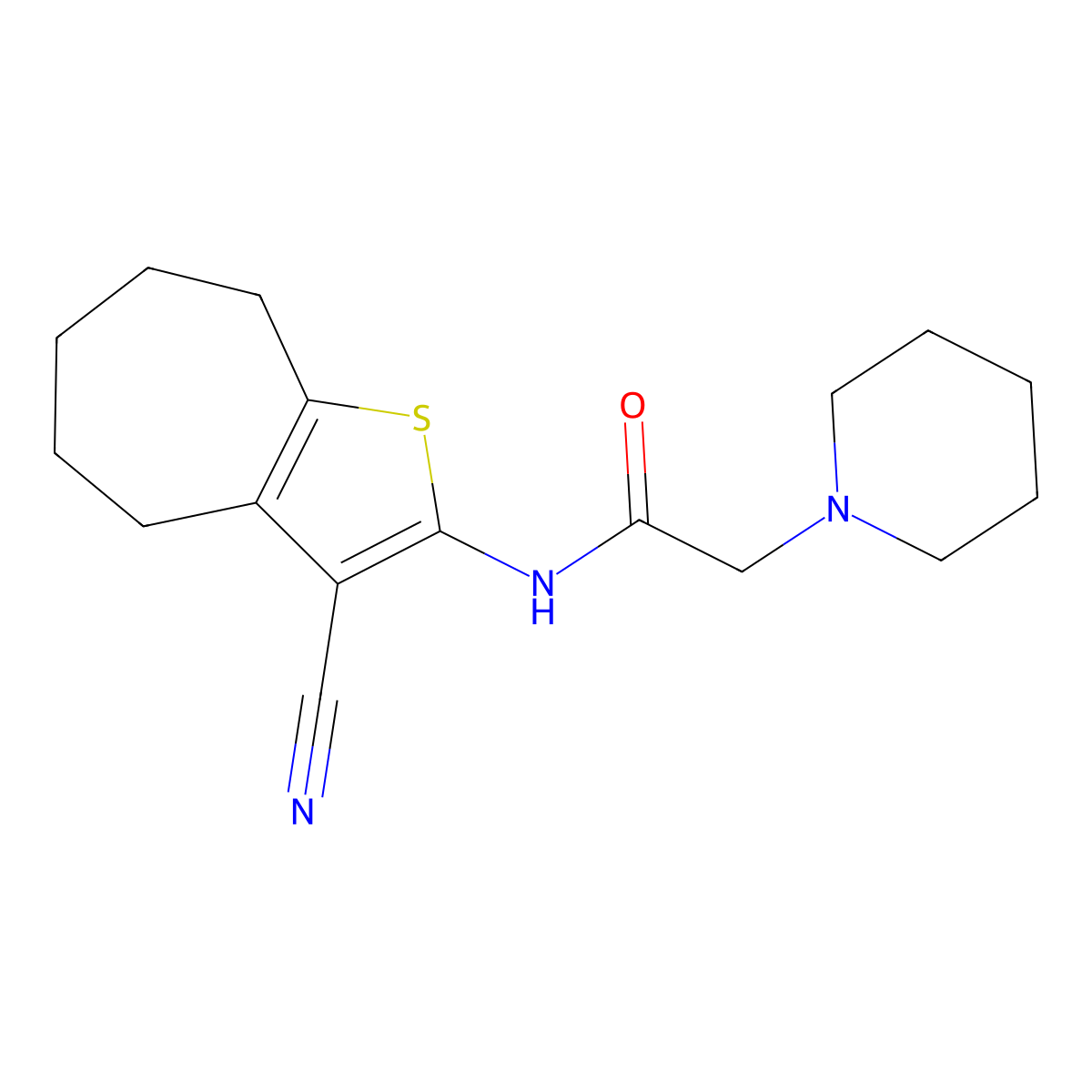 N-(3-cyano-5,6,7,8-tetrahydro-4H-cyclohepta[b]thien-2-yl)-2-(1-piperidinyl)acetamide molecular structure, CAS 849058-03-3