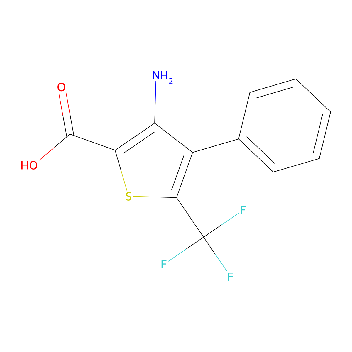 3-amino-4-phenyl-5-(trifluoromethyl)thiophene-2-carboxylic Acid molecular structure, CAS 849066-52-0