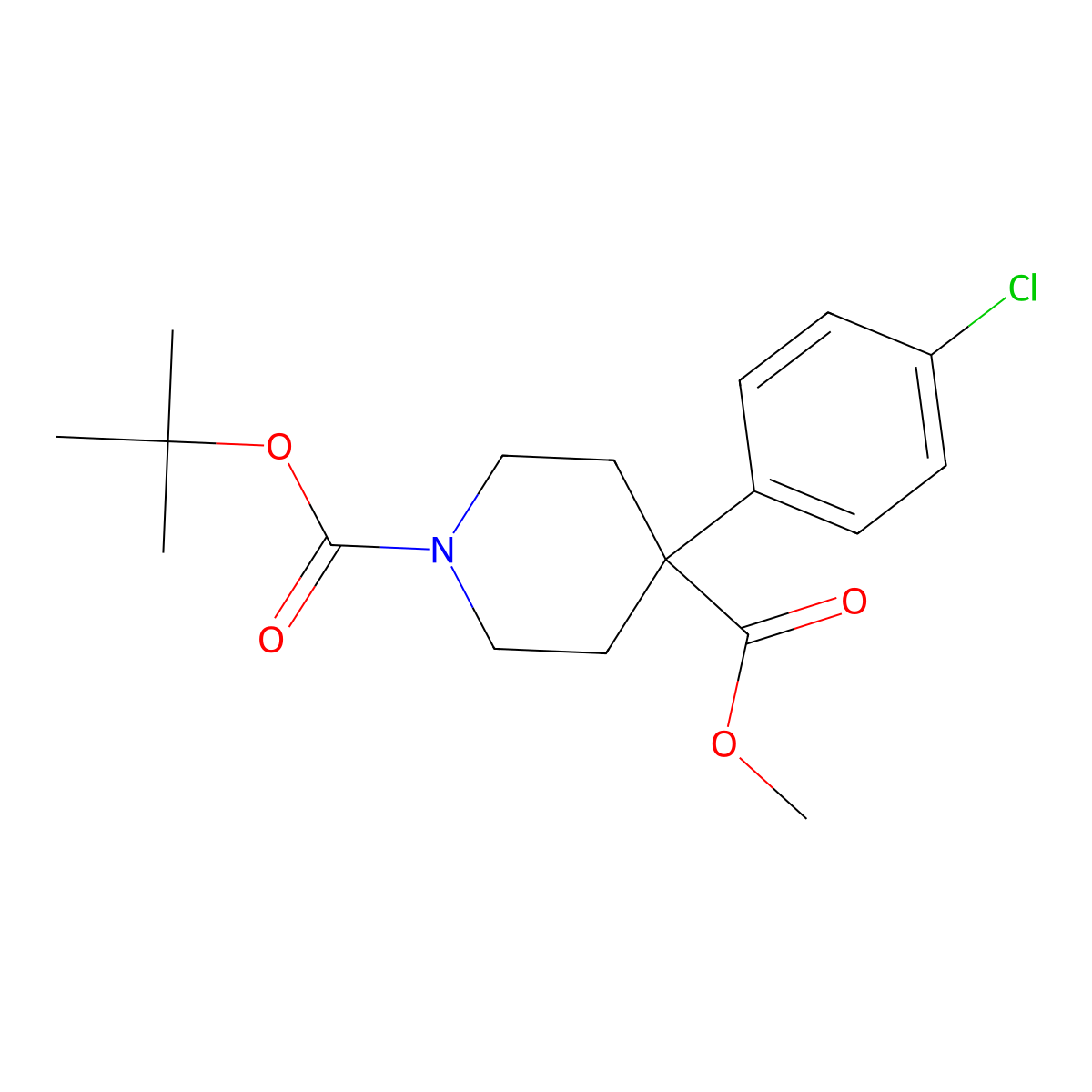 1-tert-Butyl 4-methyl 4-(4-chlorophenyl)piperidine-1,4-dicarboxylate molecular structure, CAS 849106-01-0