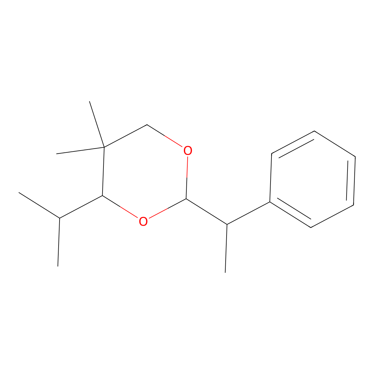 4-Isopropyl-5,5-dimethyl-2-(1-phenylethyl)-1,3-dioxane molecular structure, CAS 84912-19-6