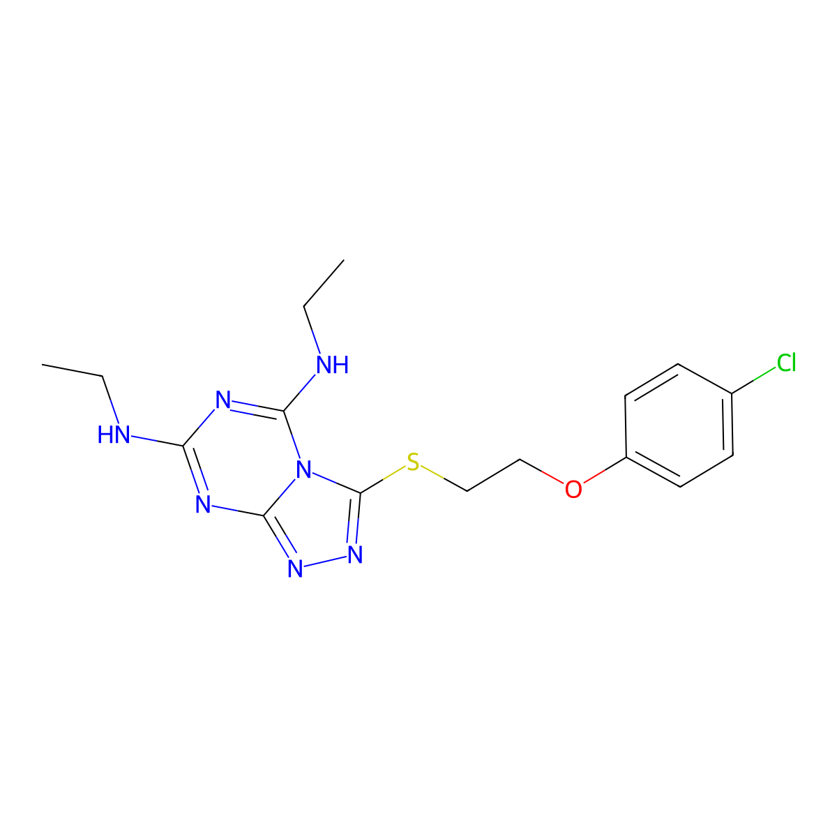 3-{[2-(4-chlorophenoxy)ethyl]sulfanyl}-N5,N7-diethyl-[1,2,4]triazolo[4,3-a][1,3,5]triazine-5,7-diamine molecular structure, CAS 849124-92-1