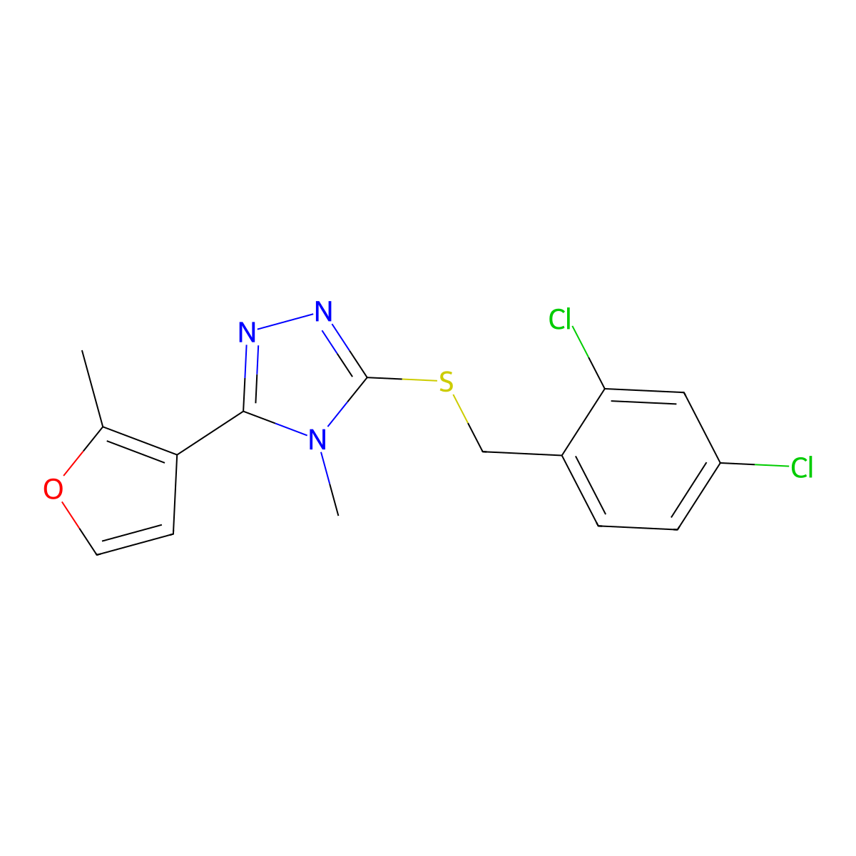 3-[[(2,4-dichlorophenyl)methyl]thio]-4-methyl-5-(2-methyl-3-furanyl)-4H-1,2,4-Triazole molecular structure, CAS 849125-00-4