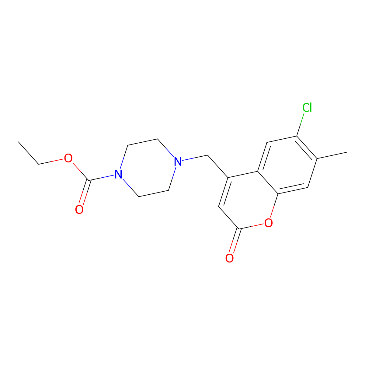 ethyl 4-[(6-chloro-7-methyl-2-oxo-2H-chromen-4-yl)methyl]piperazine-1-carboxylate molecular structure, CAS 849136-24-9