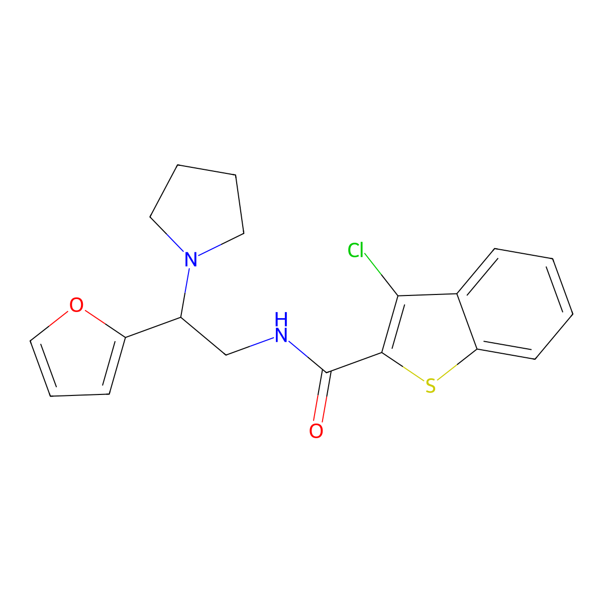 3-chloro-N-[2-(furan-2-yl)-2-(pyrrolidin-1-yl)ethyl]-1-benzothiophene-2-carboxamide molecular structure, CAS 849137-45-7