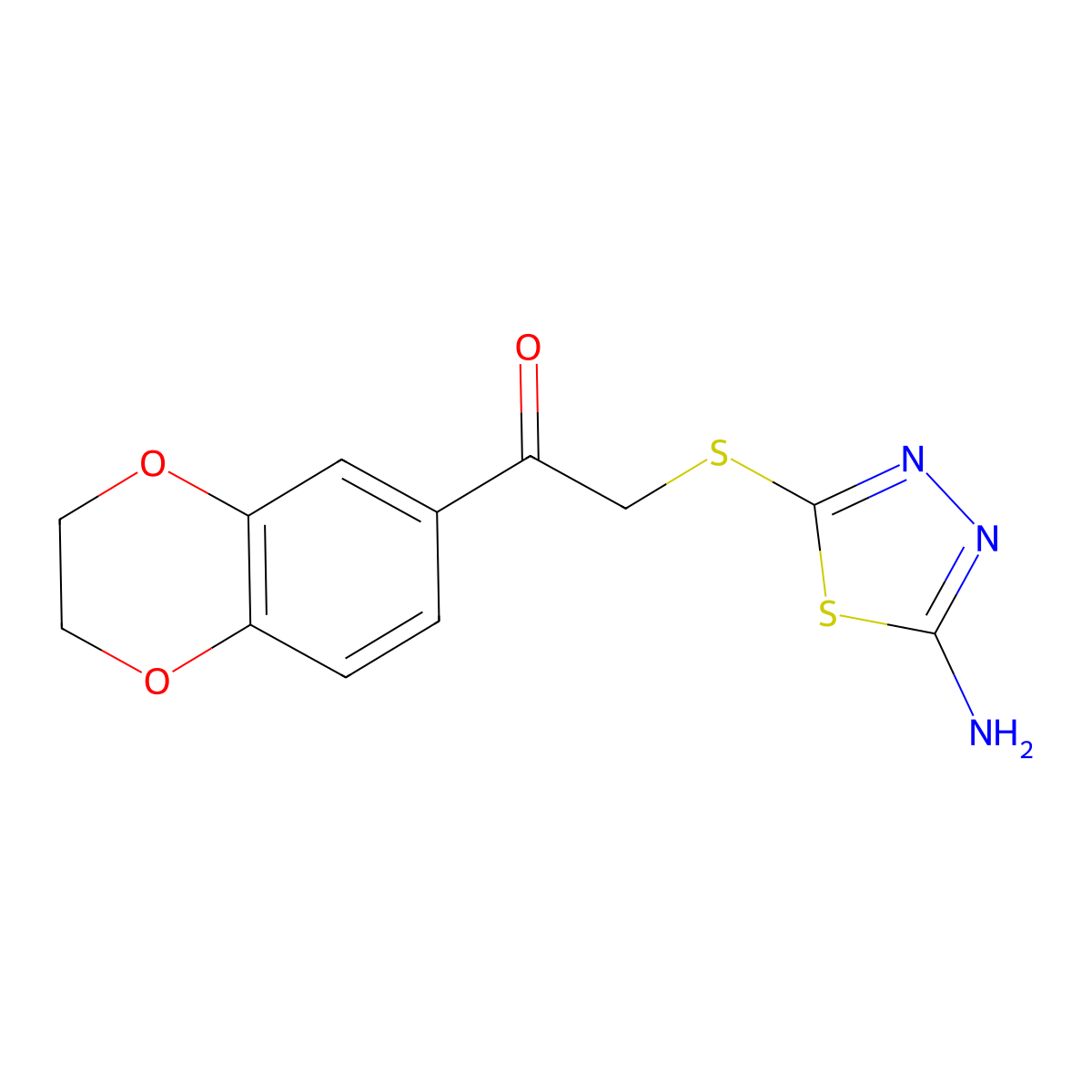 2-[(5-Amino-1,3,4-thiadiazol-2-yl)sulfanyl]-1-(2,3-dihydro-1,4-benzodioxin-6-yl)ethanone molecular structure, CAS 849140-34-7