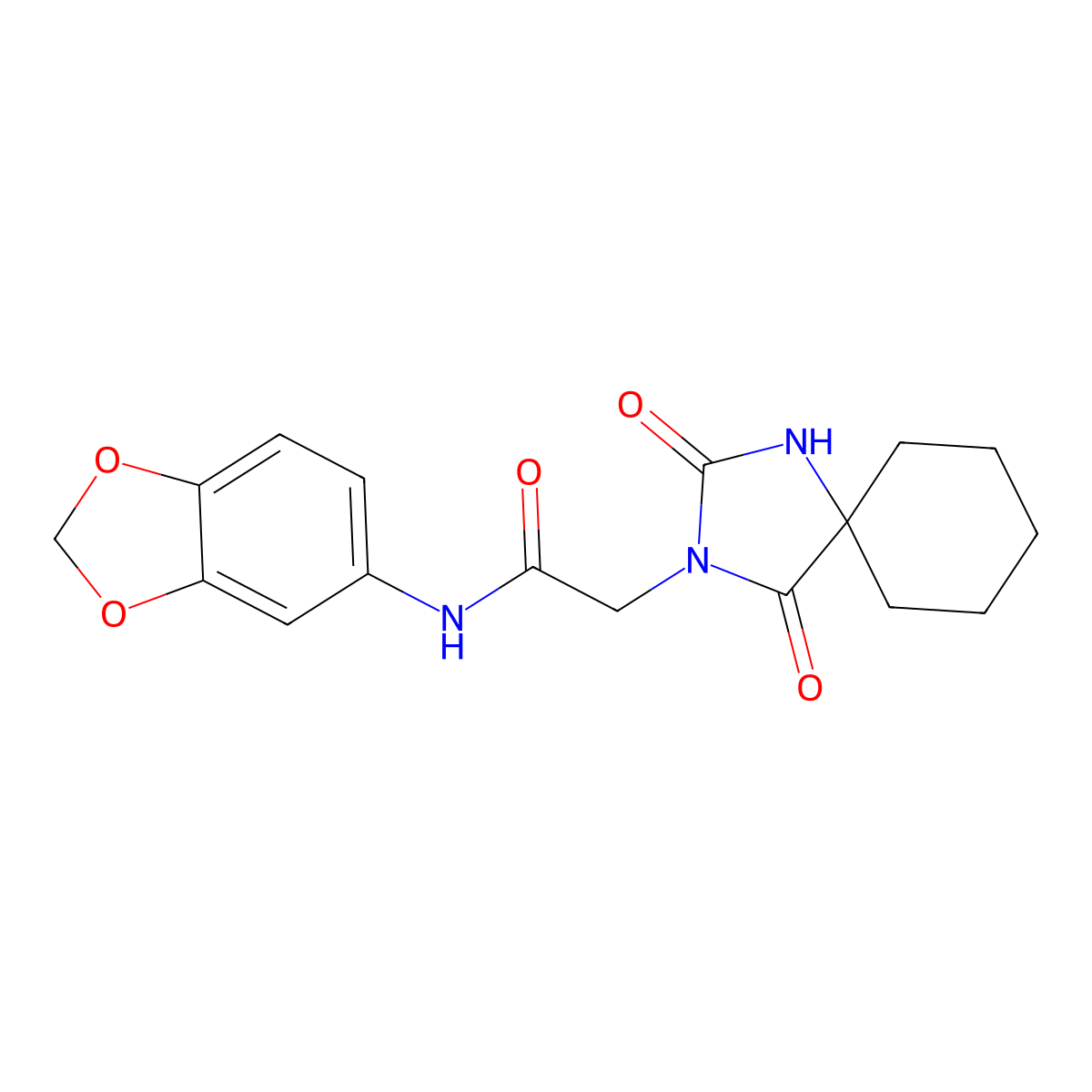 N-1,3-benzodioxol-5-yl-2-(2,4-dioxo-1,3-diazaspiro[4.5]dec-3-yl)acetamide molecular structure, CAS 849143-04-0