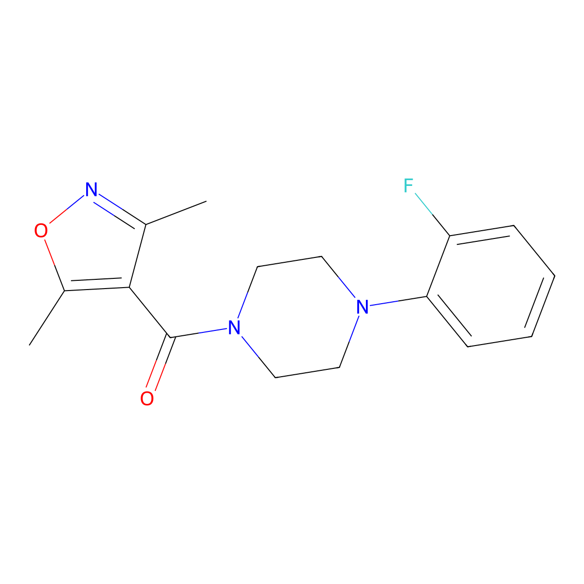 Methanone, (3,5-dimethyl-4-isoxazolyl)[4-(2-fluorophenyl)-1-piperazinyl]- molecular structure, CAS 849183-31-9