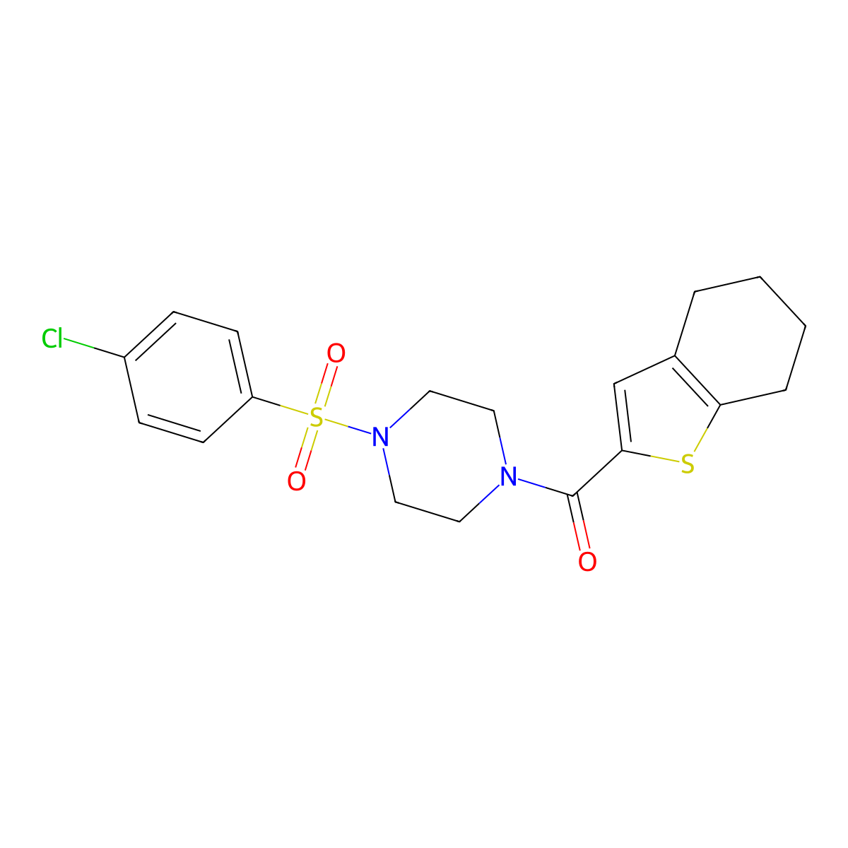 [4-(4-Chlorophenyl)sulfonylpiperazin-1-yl]-(4,5,6,7-tetrahydro-1-benzothiophen-2-yl)methanone molecular structure, CAS 849195-92-2