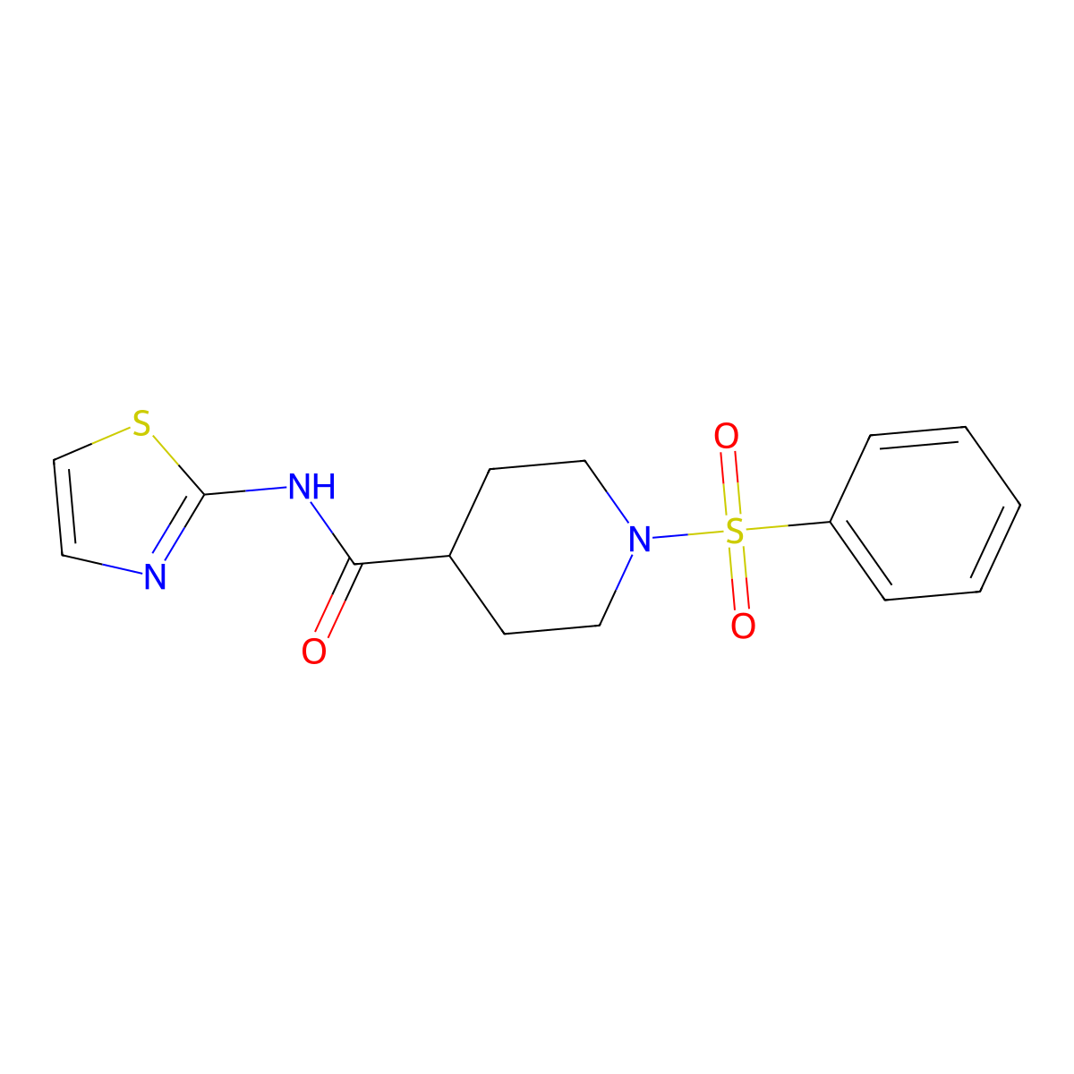 1-(benzenesulfonyl)-N-(1,3-thiazol-2-yl)piperidine-4-carboxamide molecular structure, CAS 849197-08-6