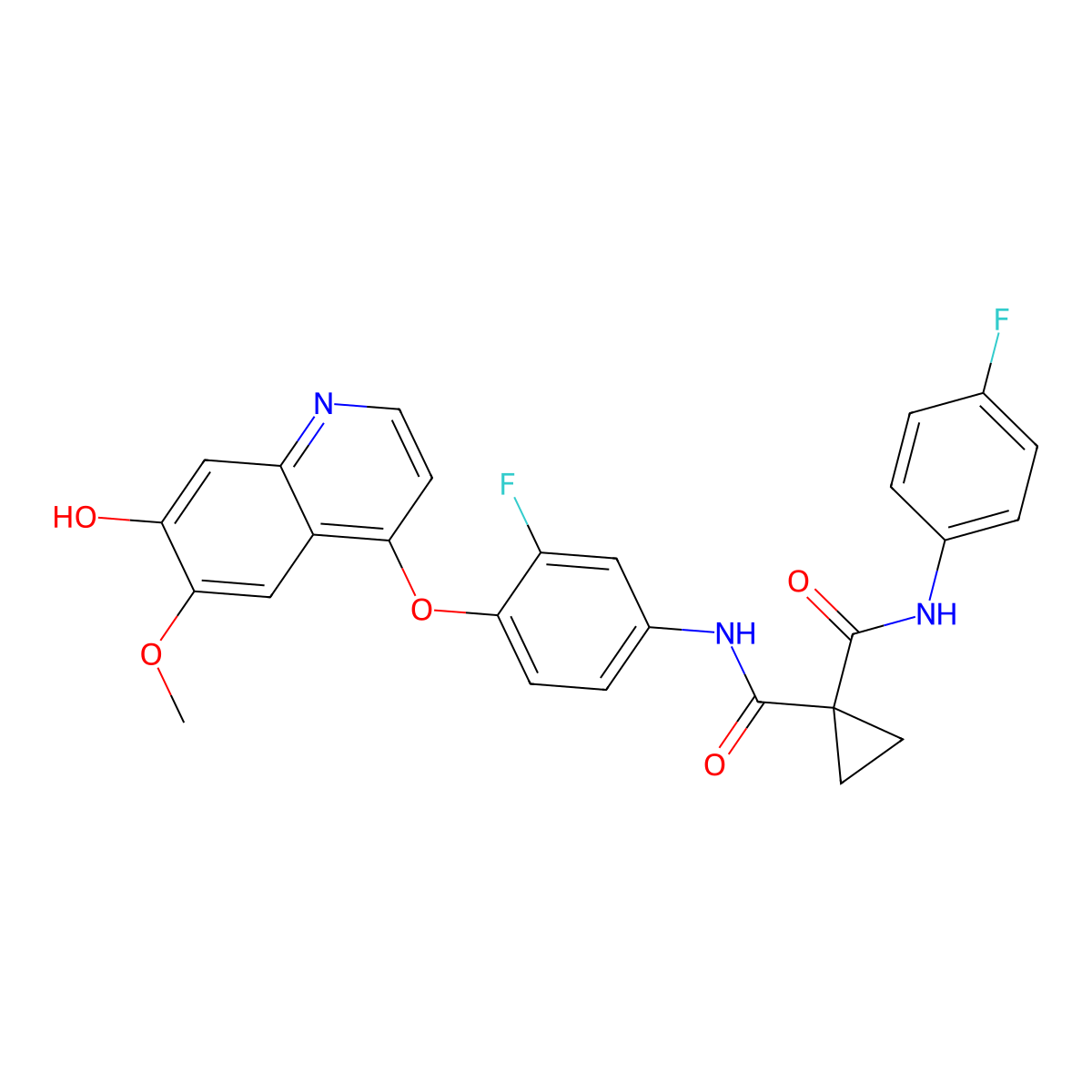 N-[3-Fluoro-4-[(7-hydroxy-6-methoxy-4-quinolinyl)oxy]phenyl]-N'-(4-fluorophenyl)-1,1-cyclopropanedicarboxamide molecular structure, CAS 849217-50-1