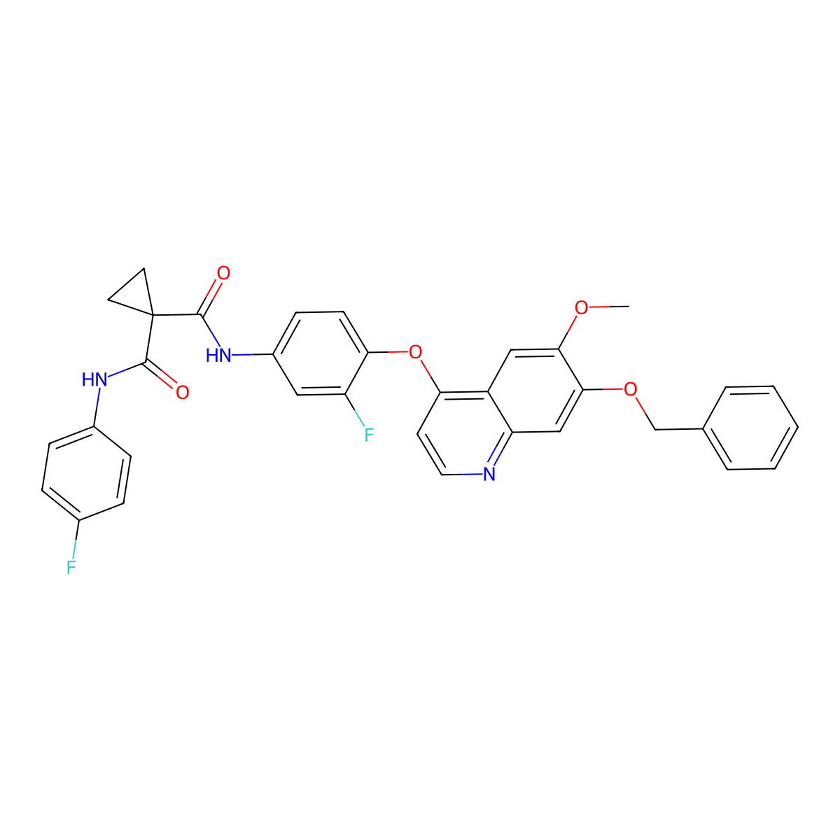 N-[3-Fluoro-4-[[6-methoxy-7-(phenylmethoxy)-4-quinolinyl]oxy]phenyl]-N'-(4-fluorophenyl)-1,1-cyclopropanedicarboxamide molecular structure, CAS 849217-51-2